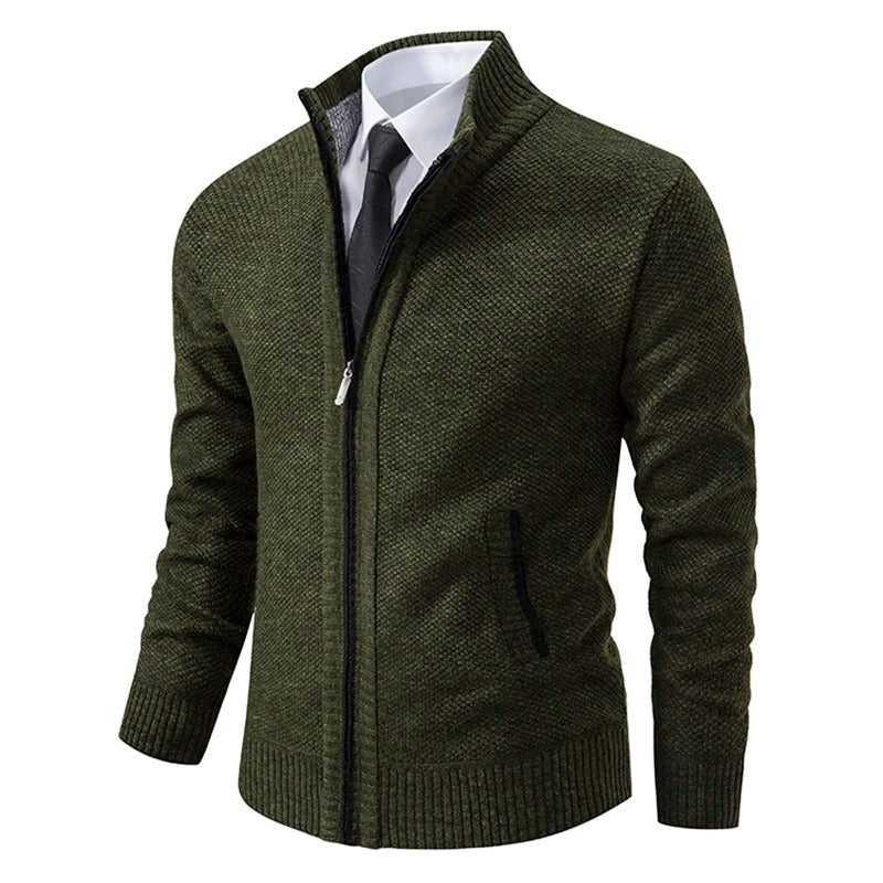 Men's Merino Wool Full-Zip Mock Neck Sweater