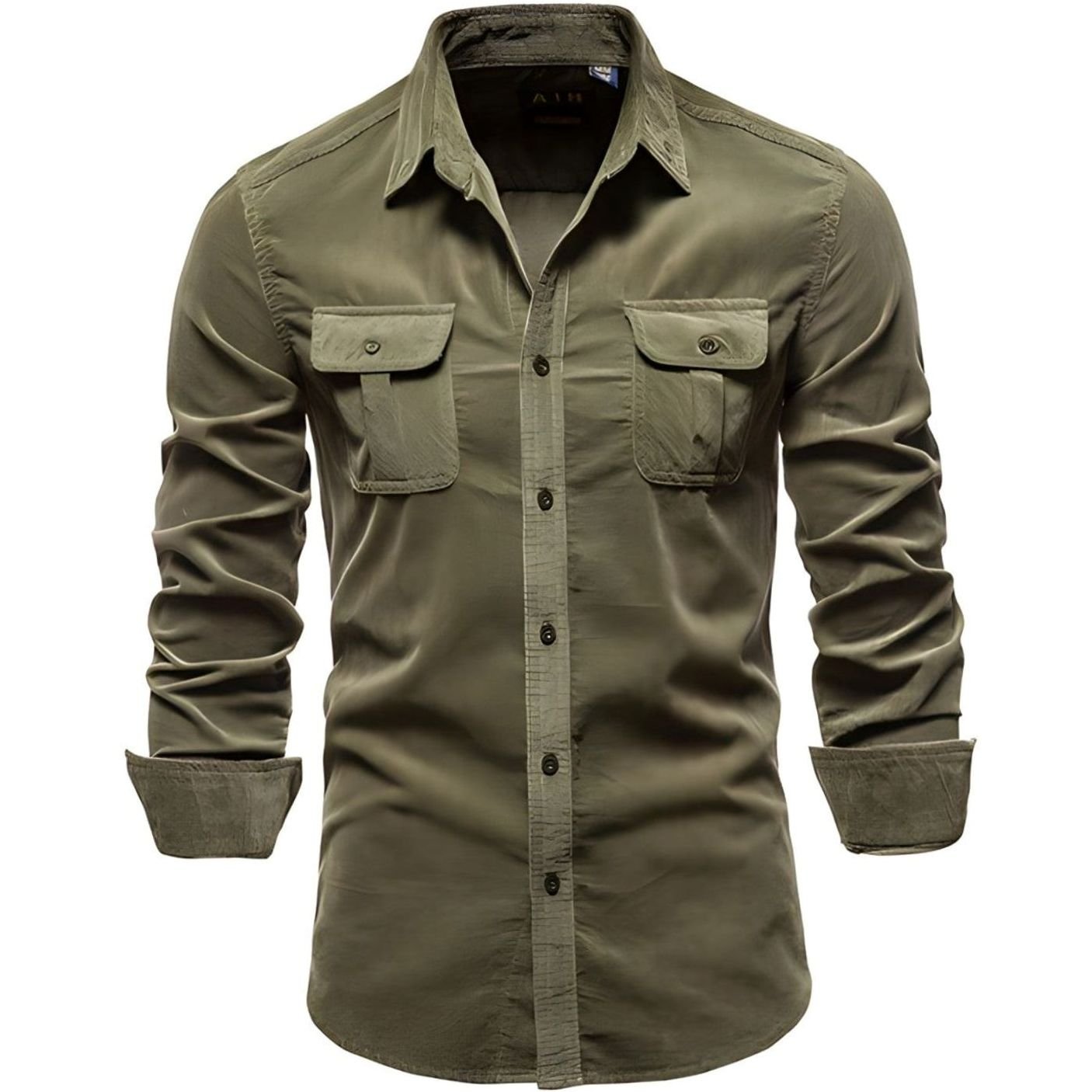 Men's Military-Style Dual-Pocket Long Sleeve Shirt