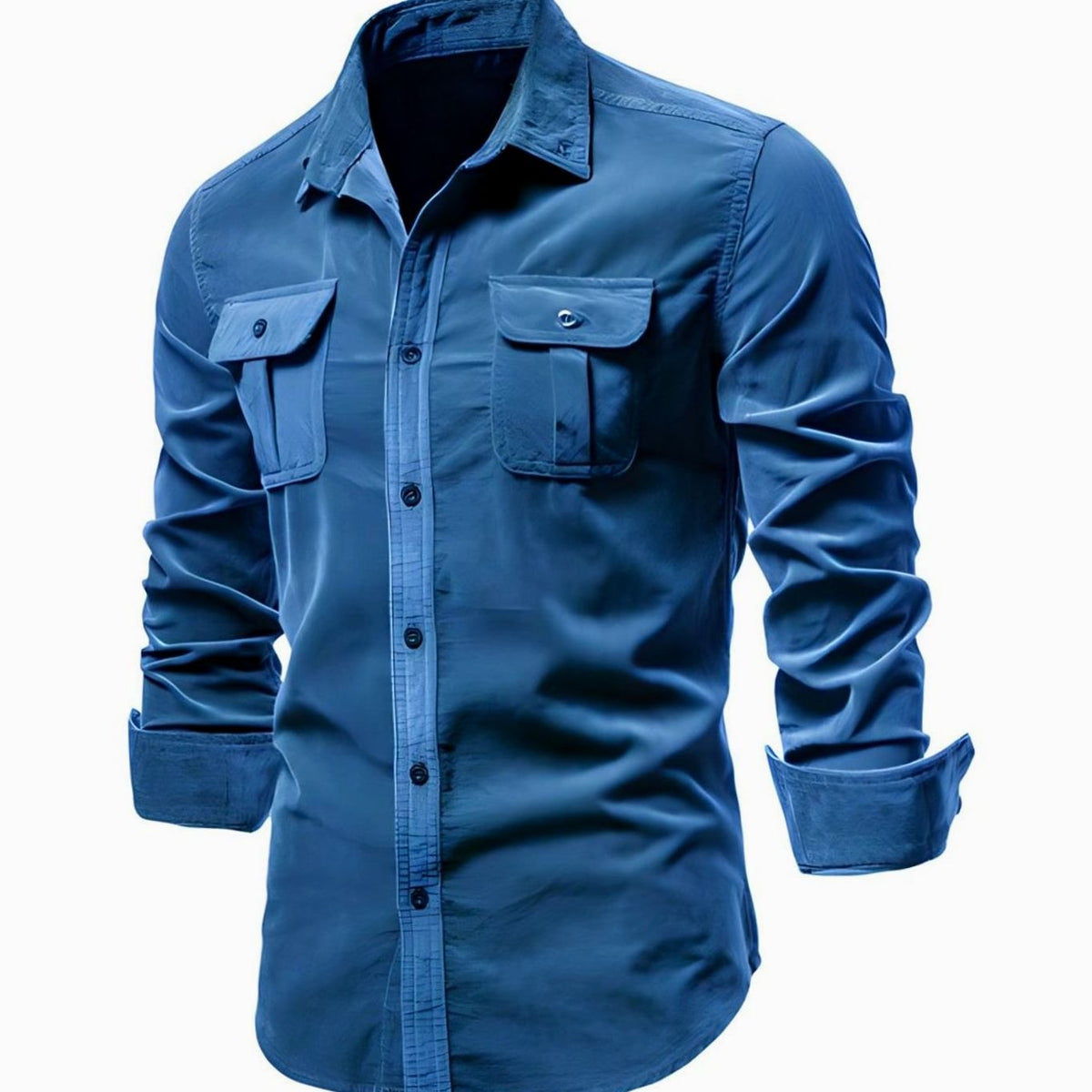 Men's Military-Style Dual-Pocket Long Sleeve Shirt
