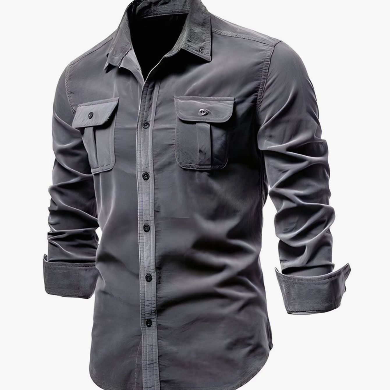 Men's Military-Style Dual-Pocket Long Sleeve Shirt