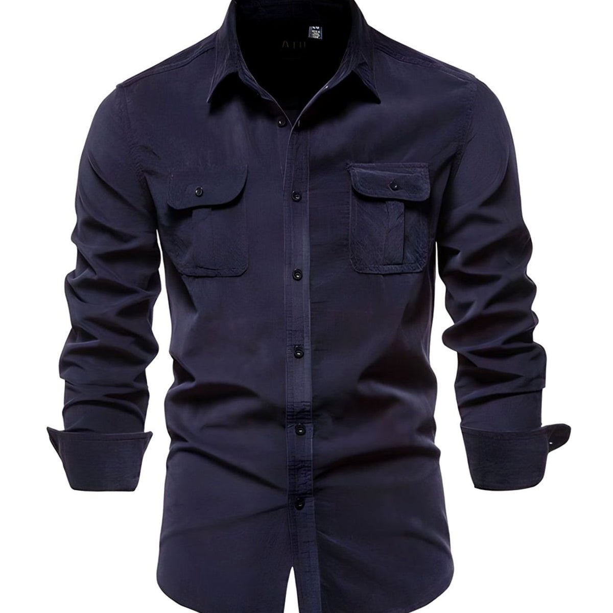 Men's Military-Style Dual-Pocket Long Sleeve Shirt