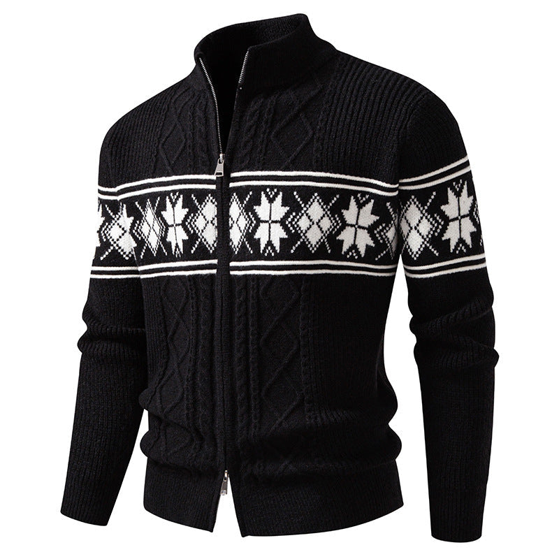 Men's Norwegian Zip-Up Cardigan with High Stand Collar