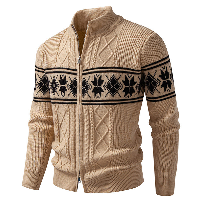 Men's Norwegian Zip-Up Cardigan with High Stand Collar