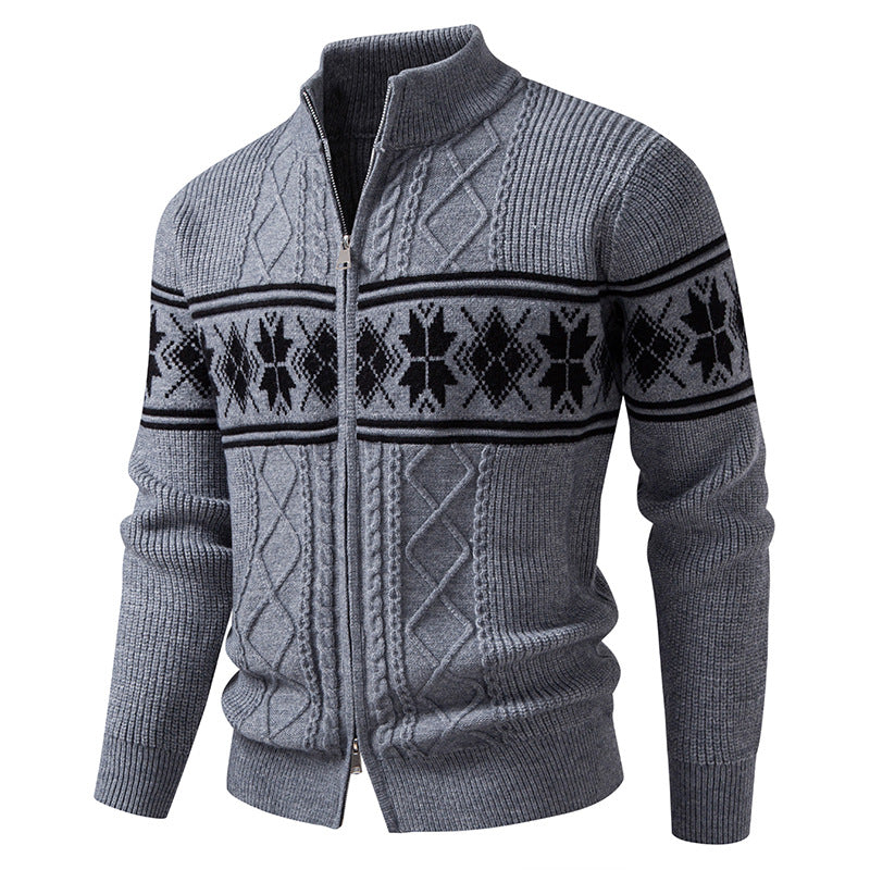 Men's Norwegian Zip-Up Cardigan with High Stand Collar