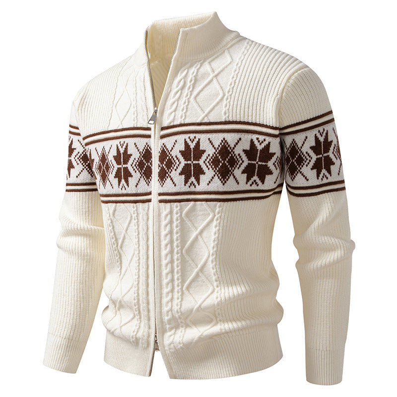 Men's Norwegian Zip-Up Cardigan with High Stand Collar