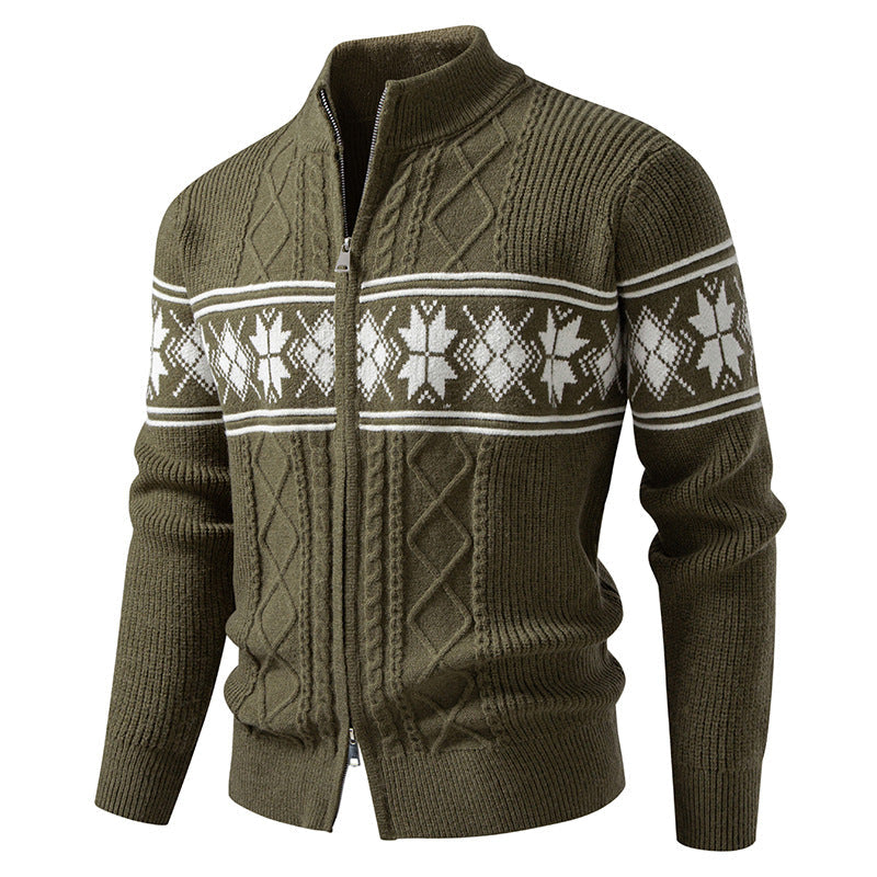 Men's Norwegian Zip-Up Cardigan with High Stand Collar
