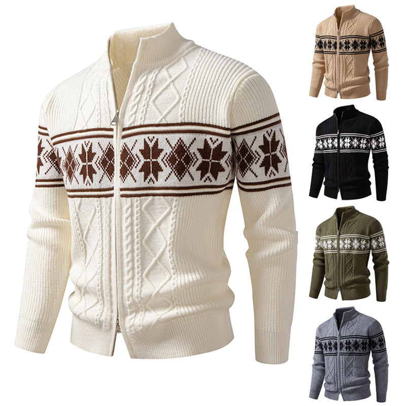 Men's Norwegian Zip-Up Cardigan with High Stand Collar