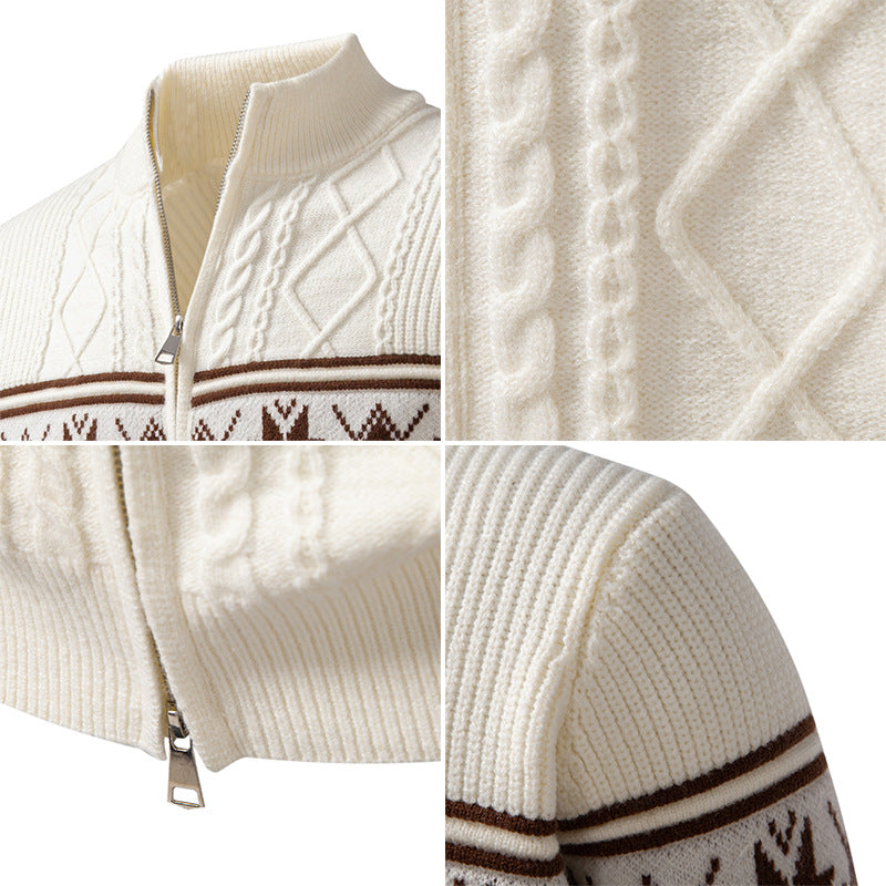 Men's Norwegian Zip-Up Cardigan with High Stand Collar