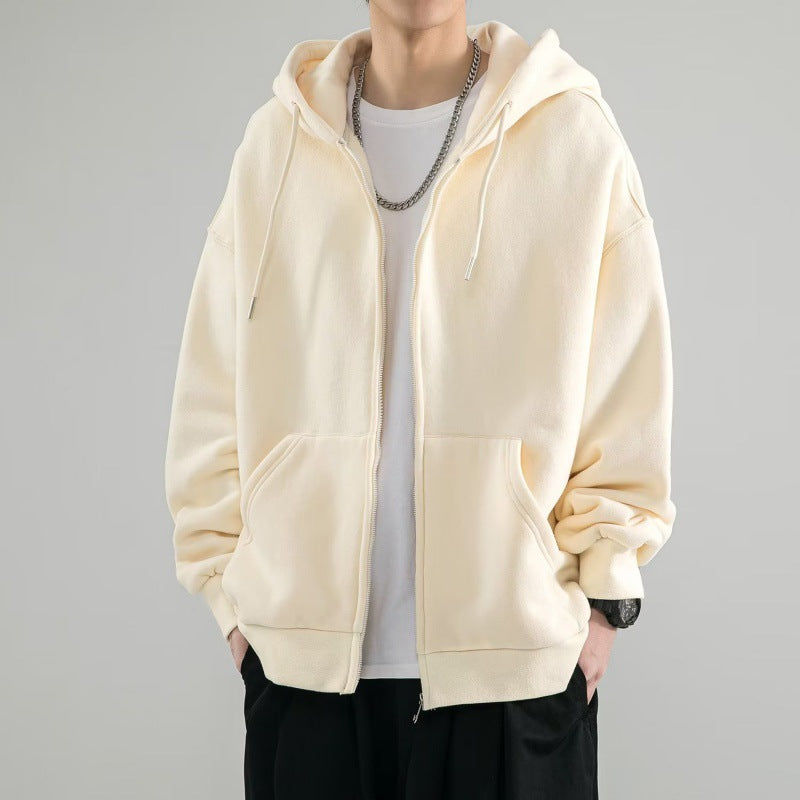 Men's Oversized Full-Zip Hoodie Jacket with Double-Layer Hood and Kangaroo Pockets