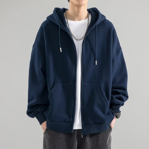 Men's Oversized Full-Zip Hoodie Jacket with Double-Layer Hood and Kangaroo Pockets