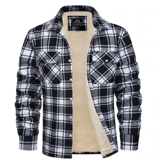 Men's Plaid Fleece-Lined Button-Up Winter Jacket