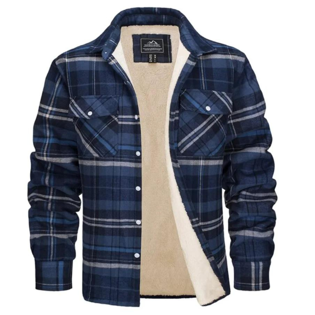 Men's Plaid Fleece-Lined Button-Up Winter Jacket