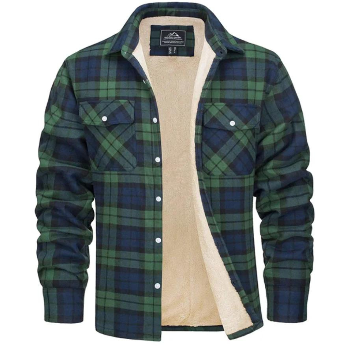 Men's Plaid Fleece-Lined Button-Up Winter Jacket