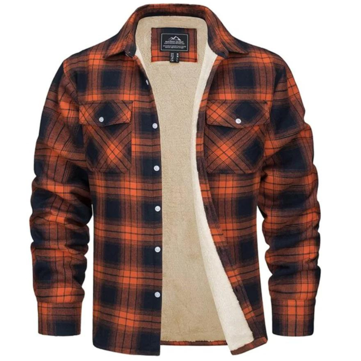 Men's Plaid Fleece-Lined Button-Up Winter Jacket
