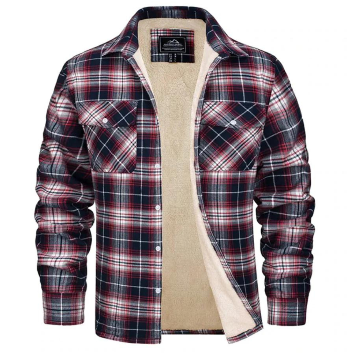 Men's Plaid Fleece-Lined Button-Up Winter Jacket
