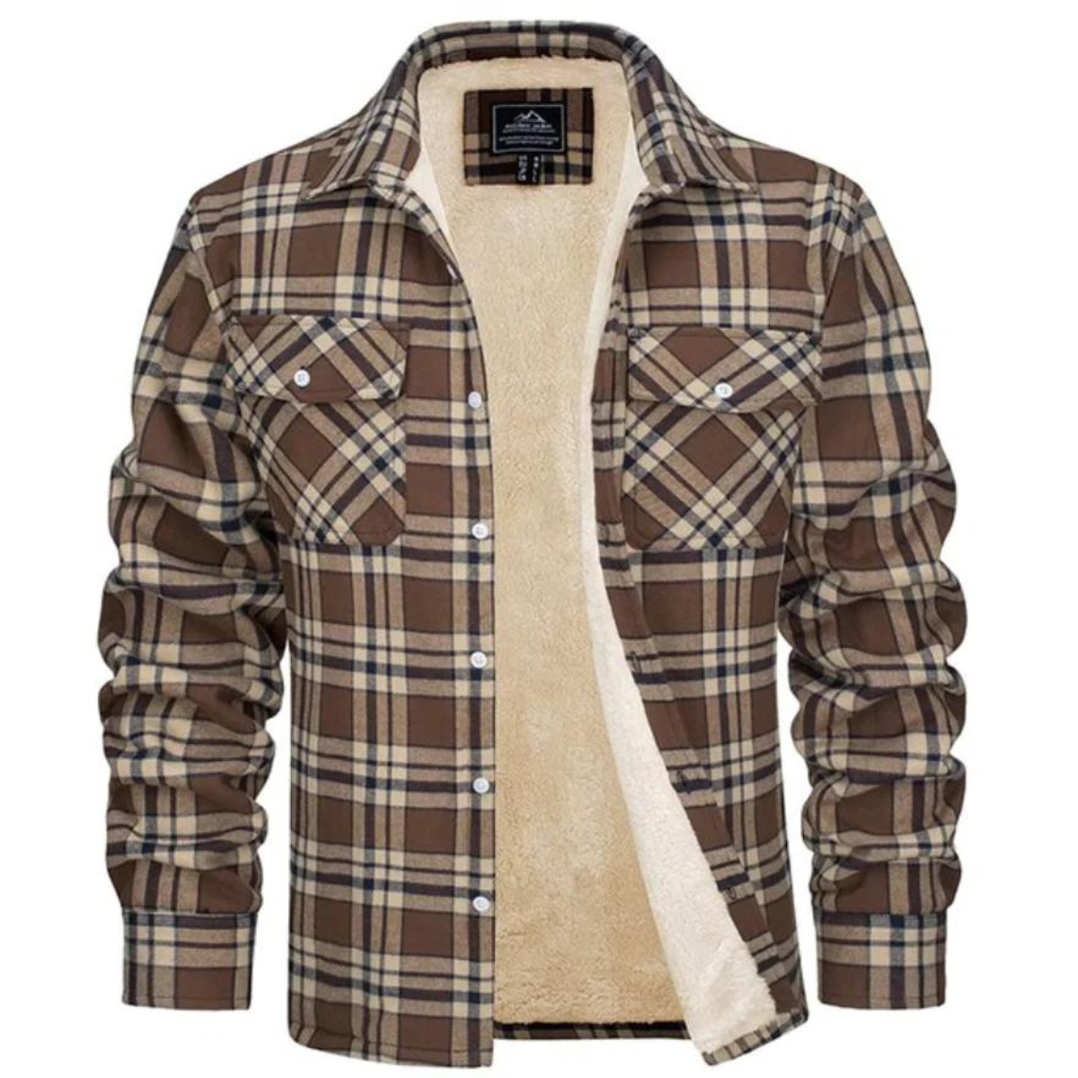Men's Plaid Fleece-Lined Button-Up Winter Jacket
