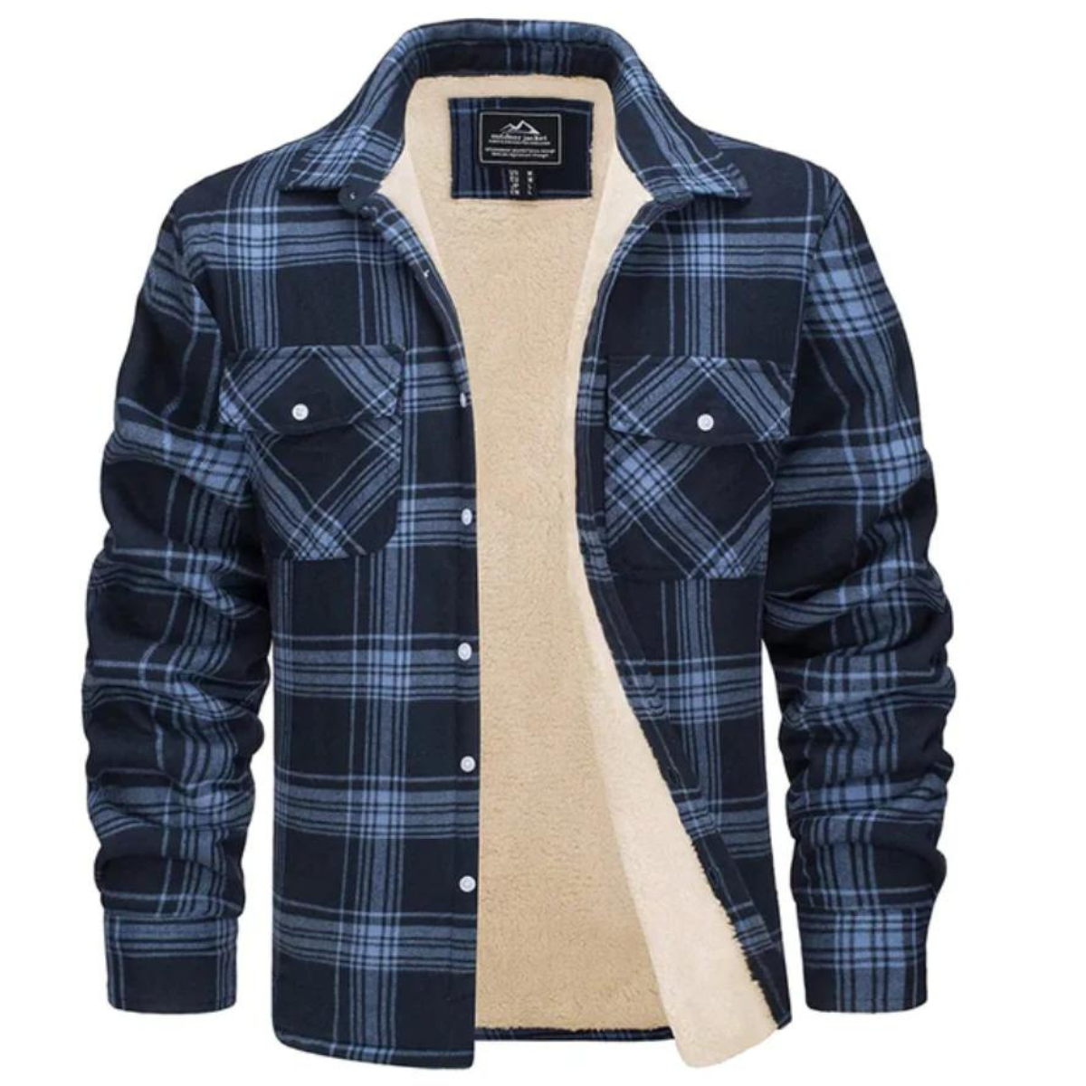 Men's Plaid Fleece-Lined Button-Up Winter Jacket
