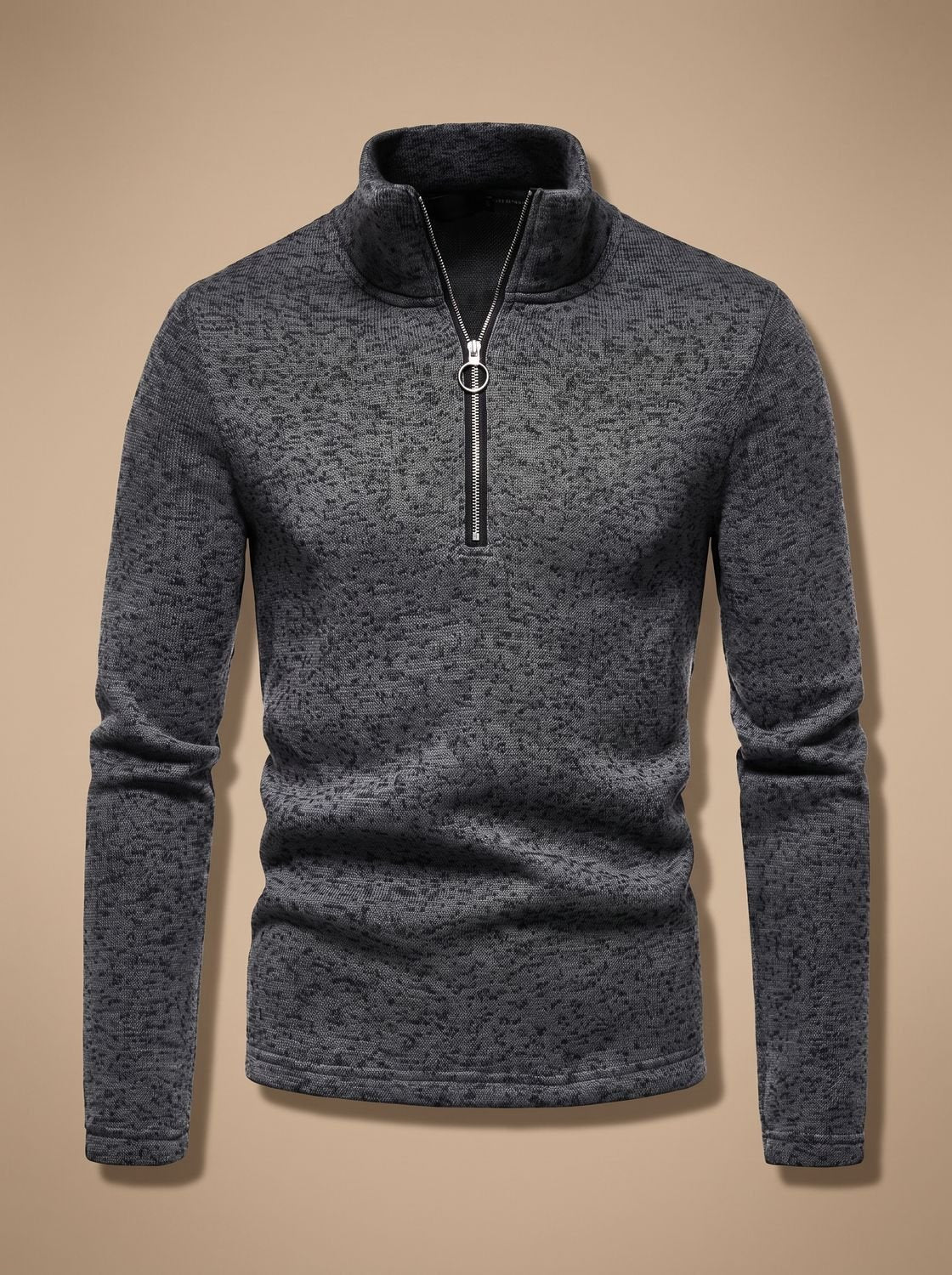 Men's Quarter-Zip Fine-Knit Stand-Collar Pullover Sweater in Regular Fit