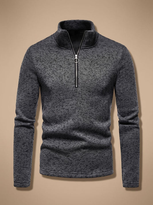 Men's Quarter-Zip Fine-Knit Stand-Collar Pullover Sweater in Regular Fit