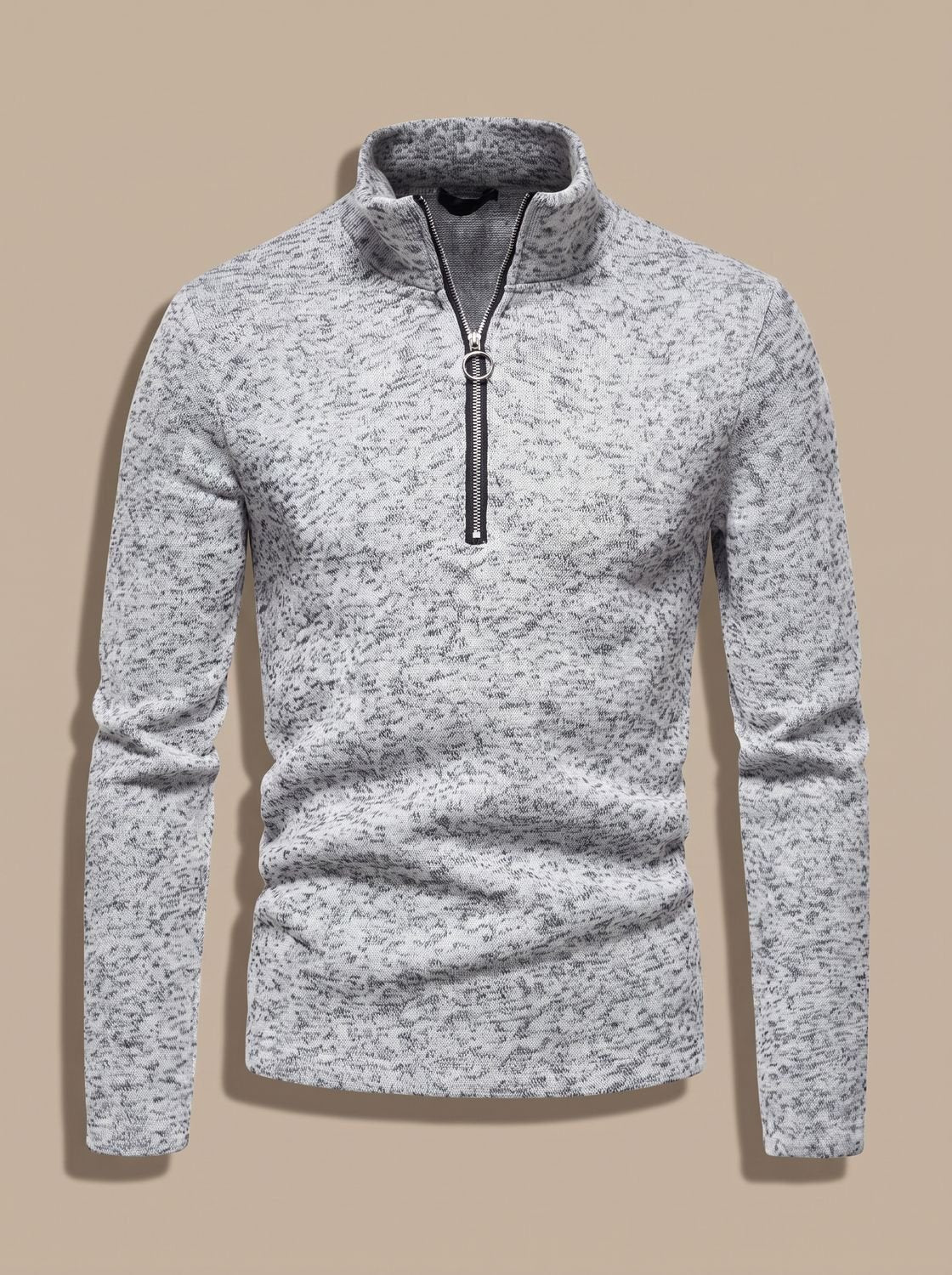 Men's Quarter-Zip Fine-Knit Stand-Collar Pullover Sweater in Regular Fit
