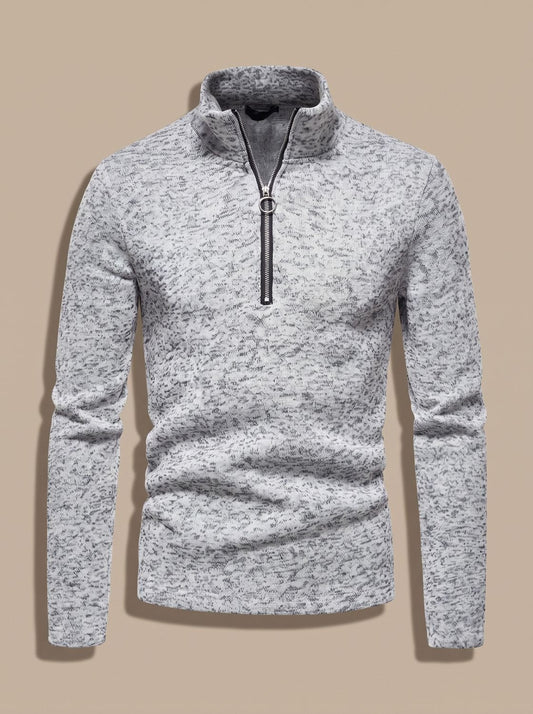 Men's Quarter-Zip Fine-Knit Stand-Collar Pullover Sweater in Regular Fit