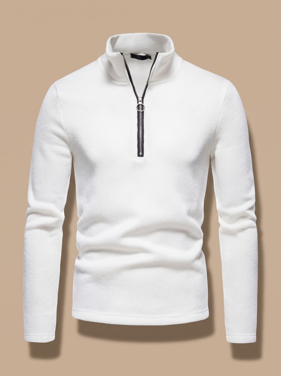 Men's Quarter-Zip Fine-Knit Stand-Collar Pullover Sweater in Regular Fit