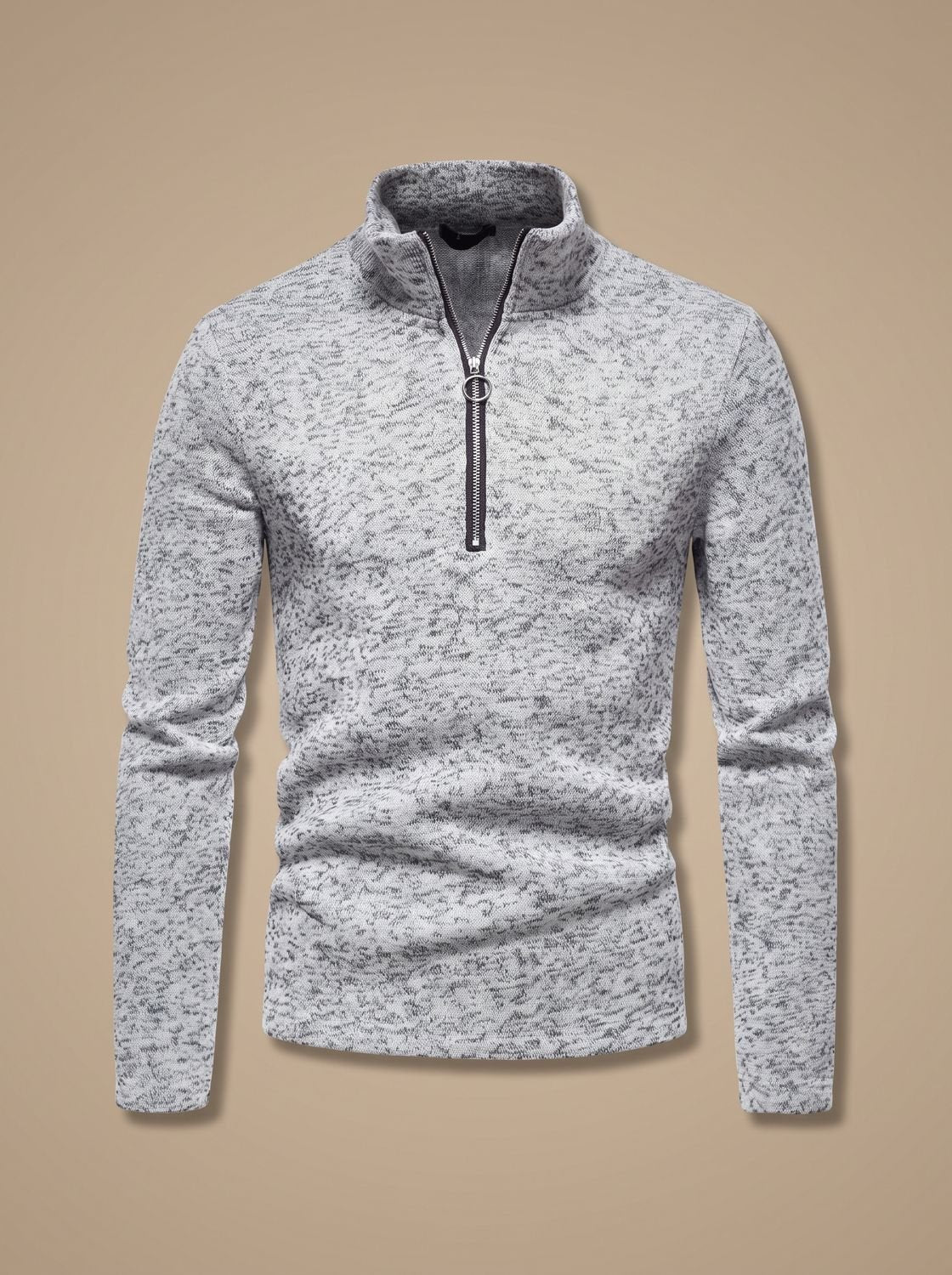 Men's Quarter-Zip Fine-Knit Stand-Collar Pullover Sweater in Regular Fit