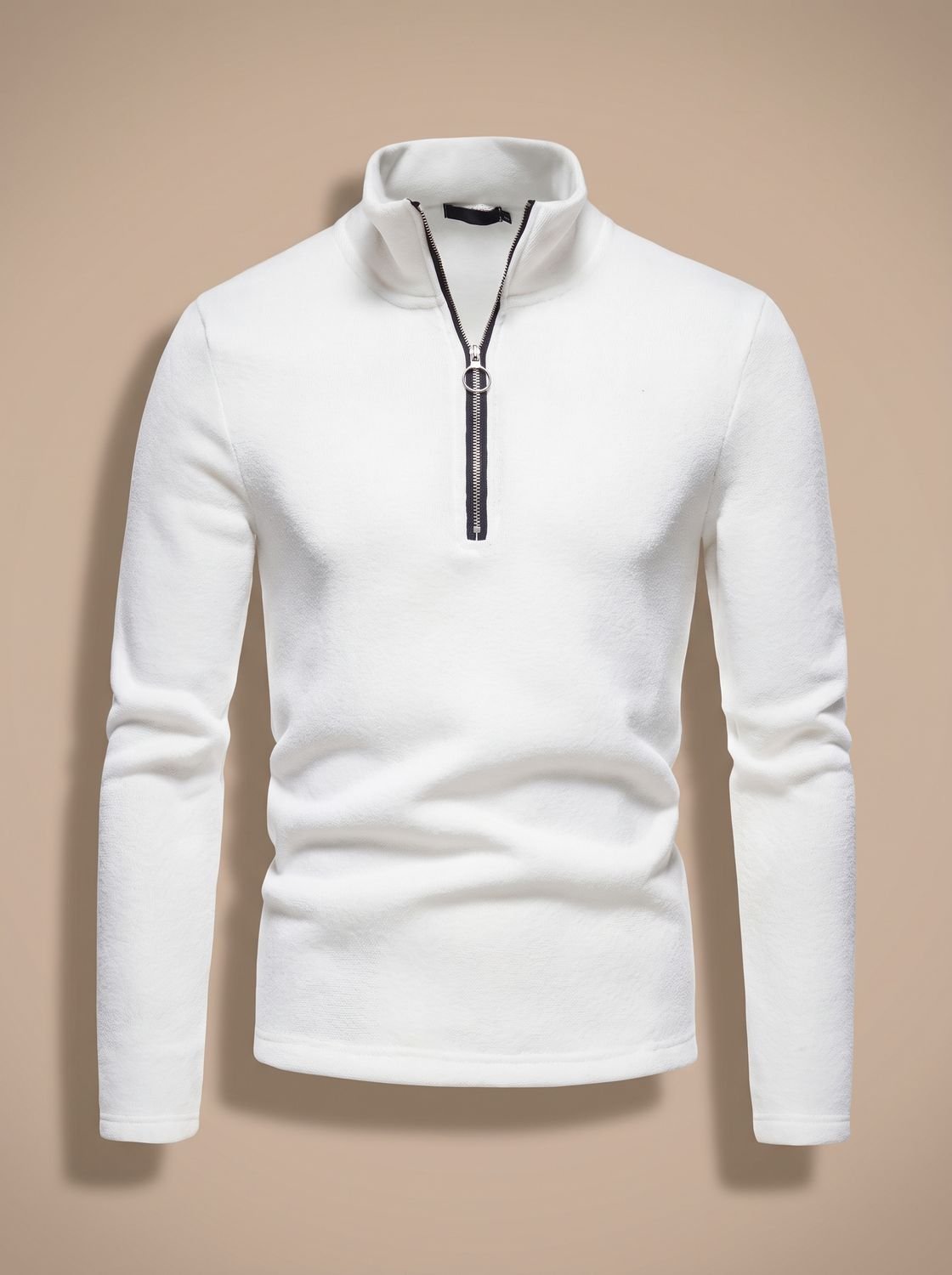 Men's Quarter-Zip Fine-Knit Stand-Collar Pullover Sweater in Regular Fit