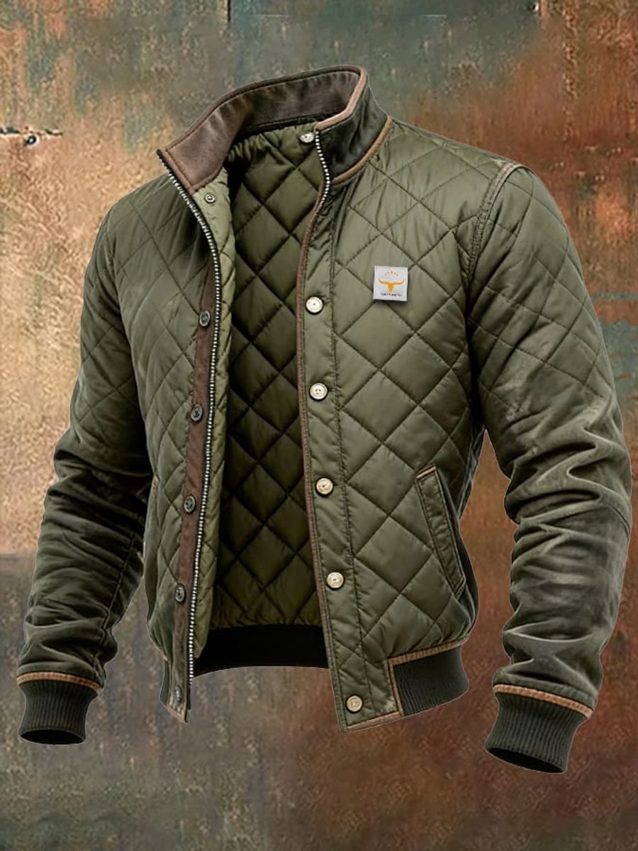 Men's Quilted Insulated Stand-Collar Bomber Jacket