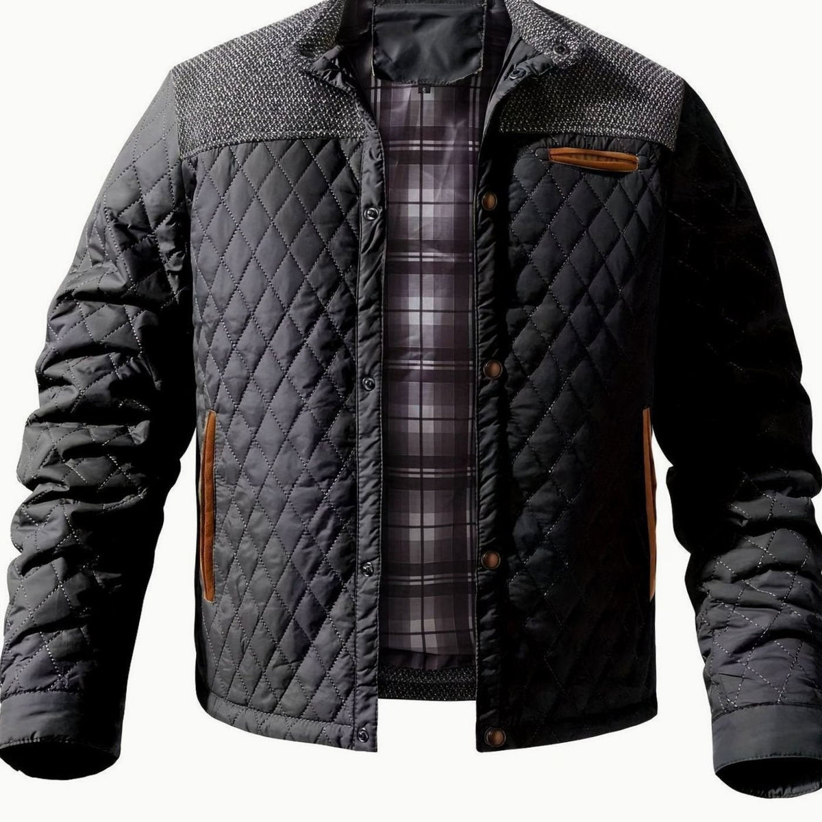 Men's Quilted Stand-Collar Snap-Front Insulated Jacket