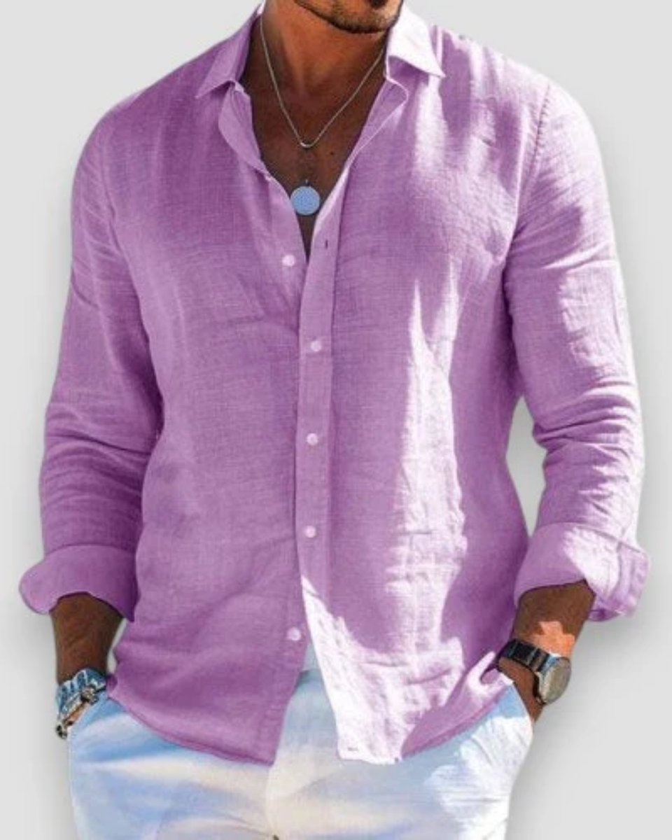 Men's Relaxed-Fit Lightweight Linen Long-Sleeve Button-Up Shirt