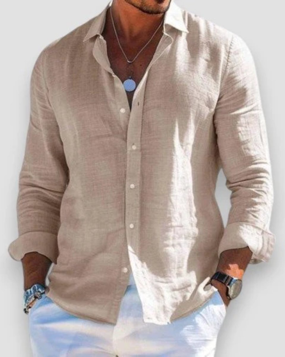 Men's Relaxed-Fit Lightweight Linen Long-Sleeve Button-Up Shirt