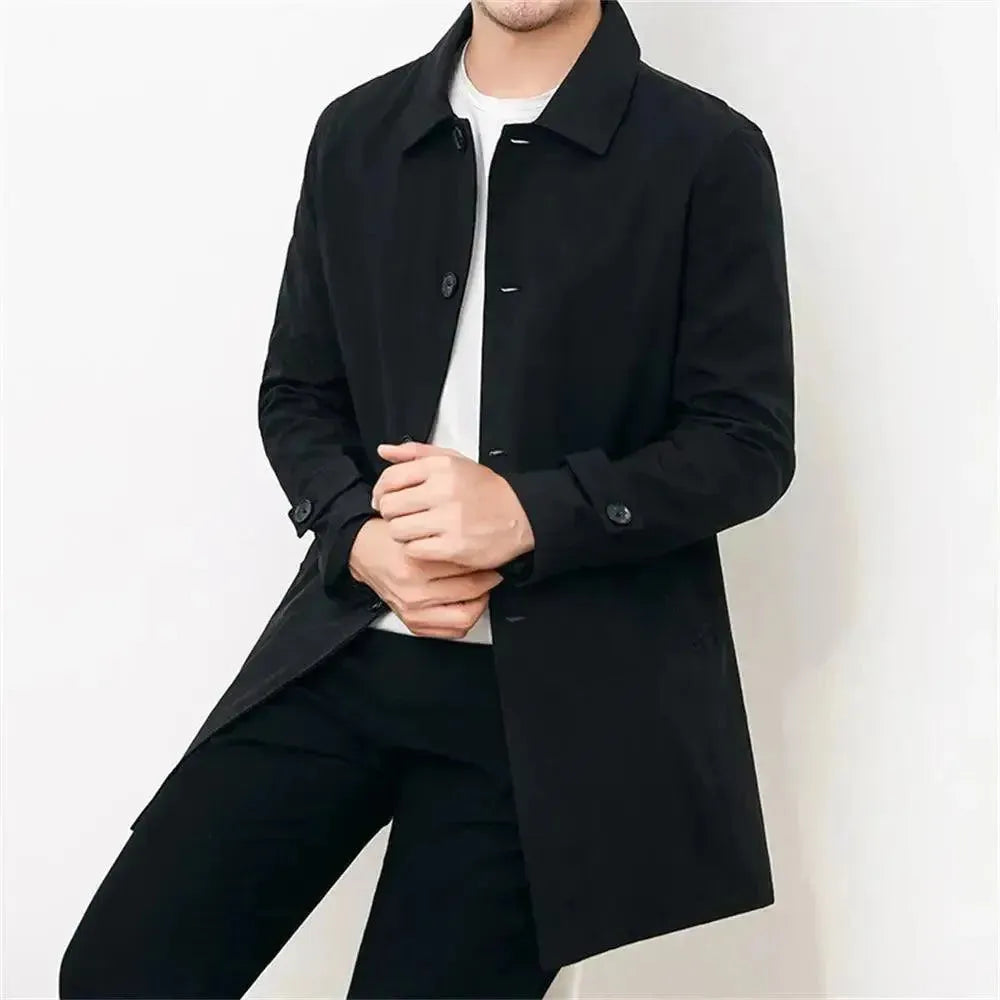 Men's Single-Breasted Trench Coat with Notch Collar