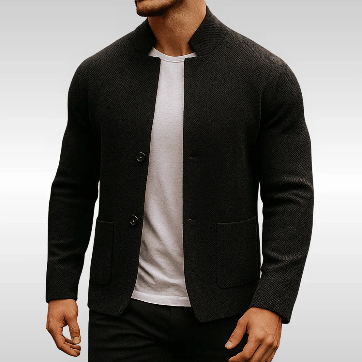 Men's Slim-Fit Quilted Knit-Texture Mandarin-Collar Blazer Jacket