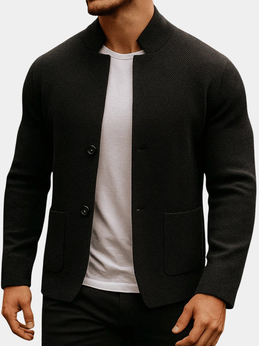 Men's Slim-Fit Quilted Knit-Texture Mandarin-Collar Blazer Jacket