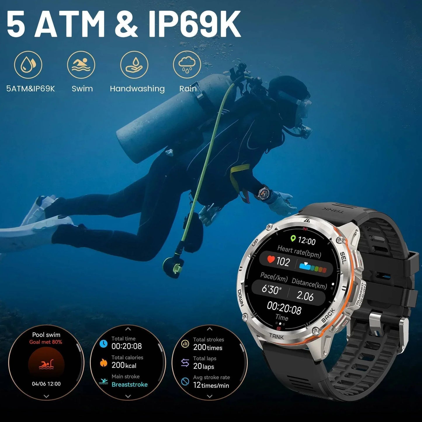 Men's T3 Ultra GPS AMOLED Smartwatch - Rugged Fitness Tracker