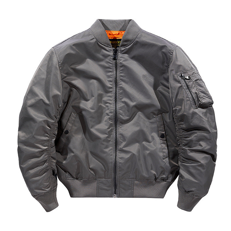 Men's Technical Nylon Flight Bomber Jacket with Ribbed Cuffs and Sleeve Pocket
