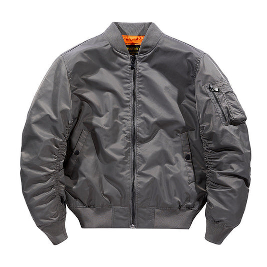 Men's Technical Nylon Flight Bomber Jacket with Ribbed Cuffs and Sleeve Pocket