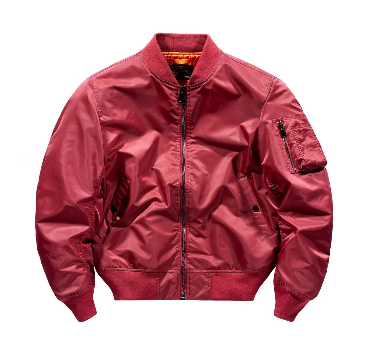 Men's Technical Nylon Flight Bomber Jacket with Ribbed Cuffs and Sleeve Pocket