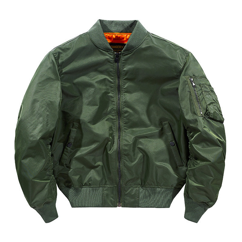 Men's Technical Nylon Flight Bomber Jacket with Ribbed Cuffs and Sleeve Pocket