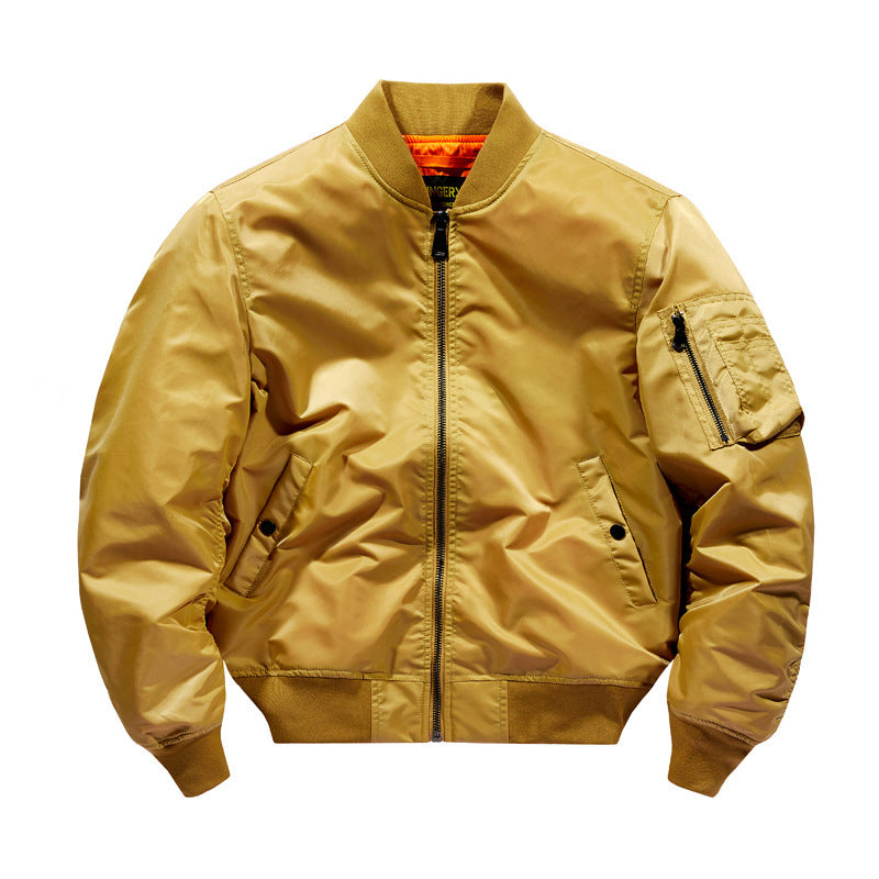 Men's Technical Nylon Flight Bomber Jacket with Ribbed Cuffs and Sleeve Pocket