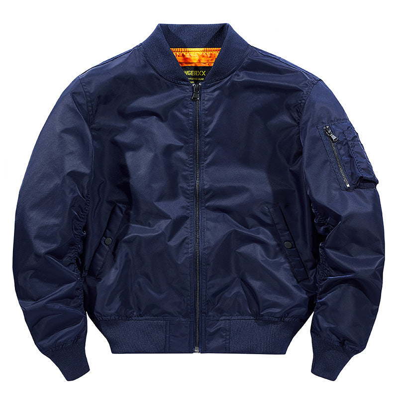 Men's Technical Nylon Flight Bomber Jacket with Ribbed Cuffs and Sleeve Pocket