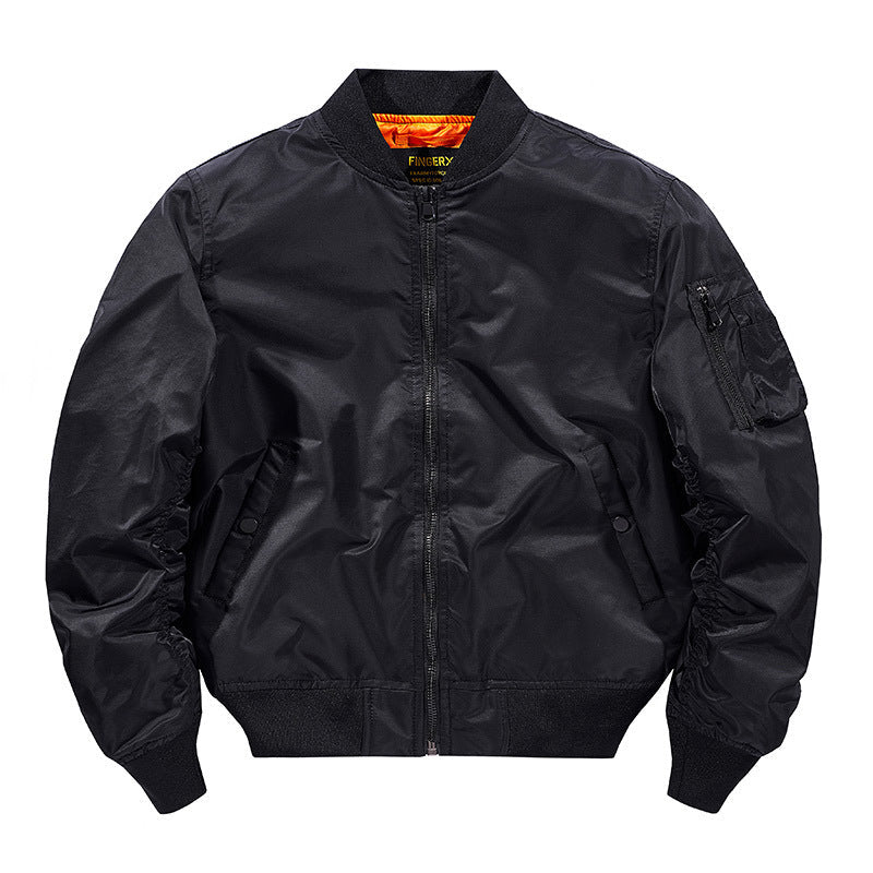 Men's Technical Nylon Flight Bomber Jacket with Ribbed Cuffs and Sleeve Pocket
