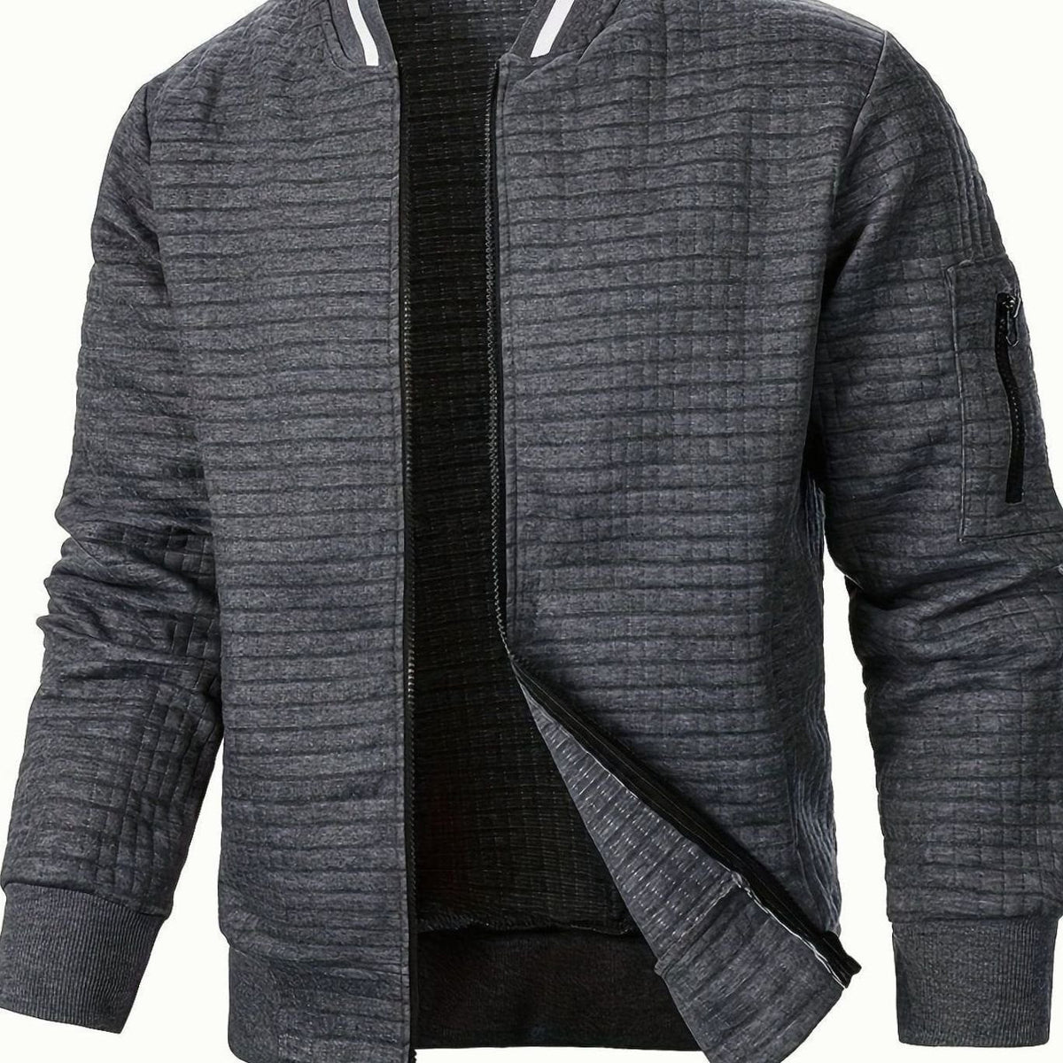 Men's Textured Grid Full-Zip Bomber Jacket