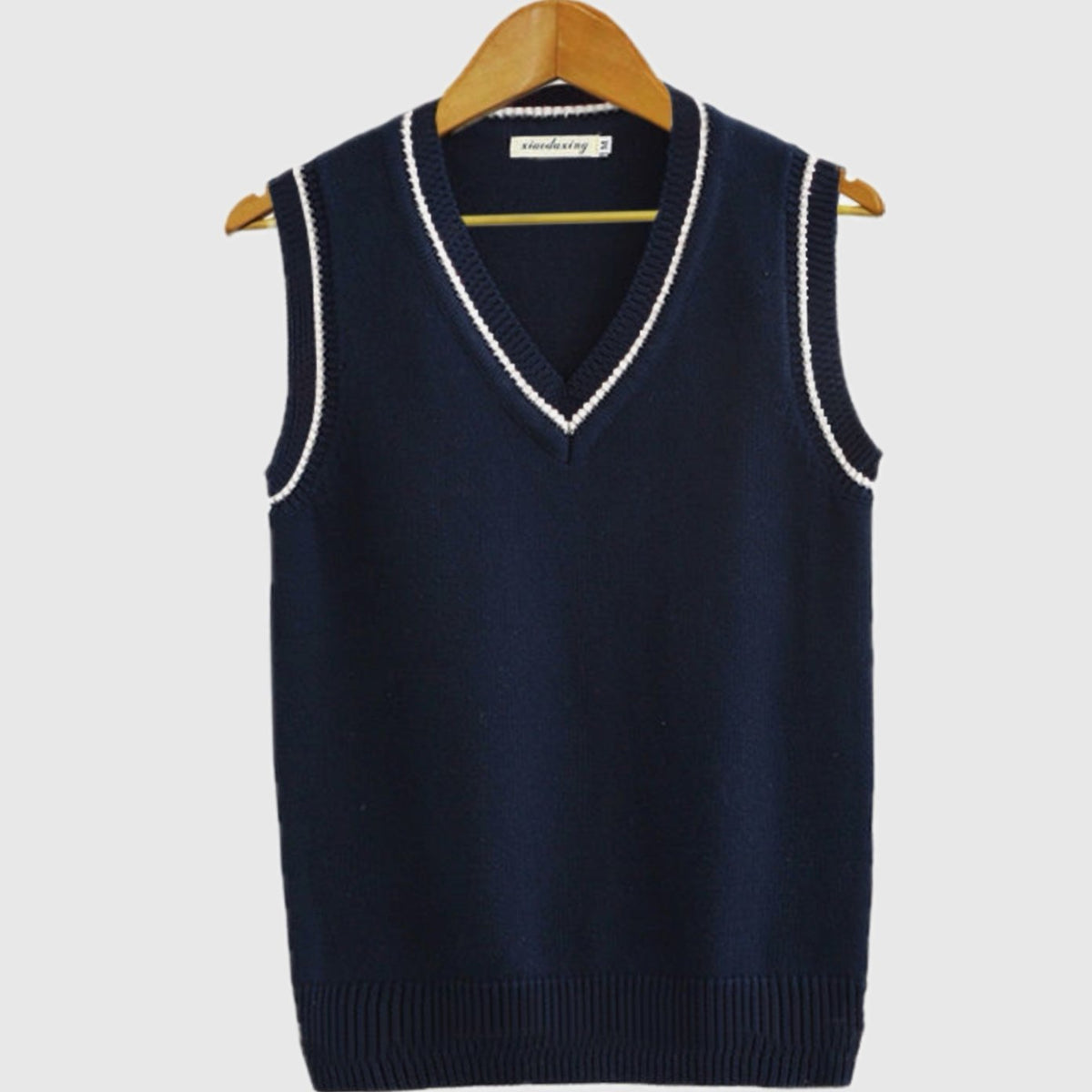 Men's V-Neck Cable-Knit Striped-Trim Sleeveless Sweater Vest