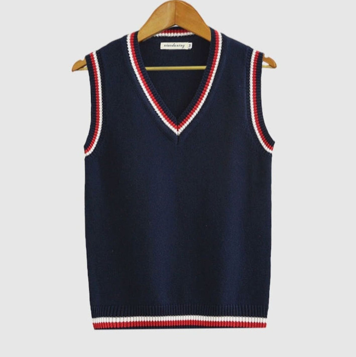 Men's V-Neck Cable-Knit Striped-Trim Sleeveless Sweater Vest
