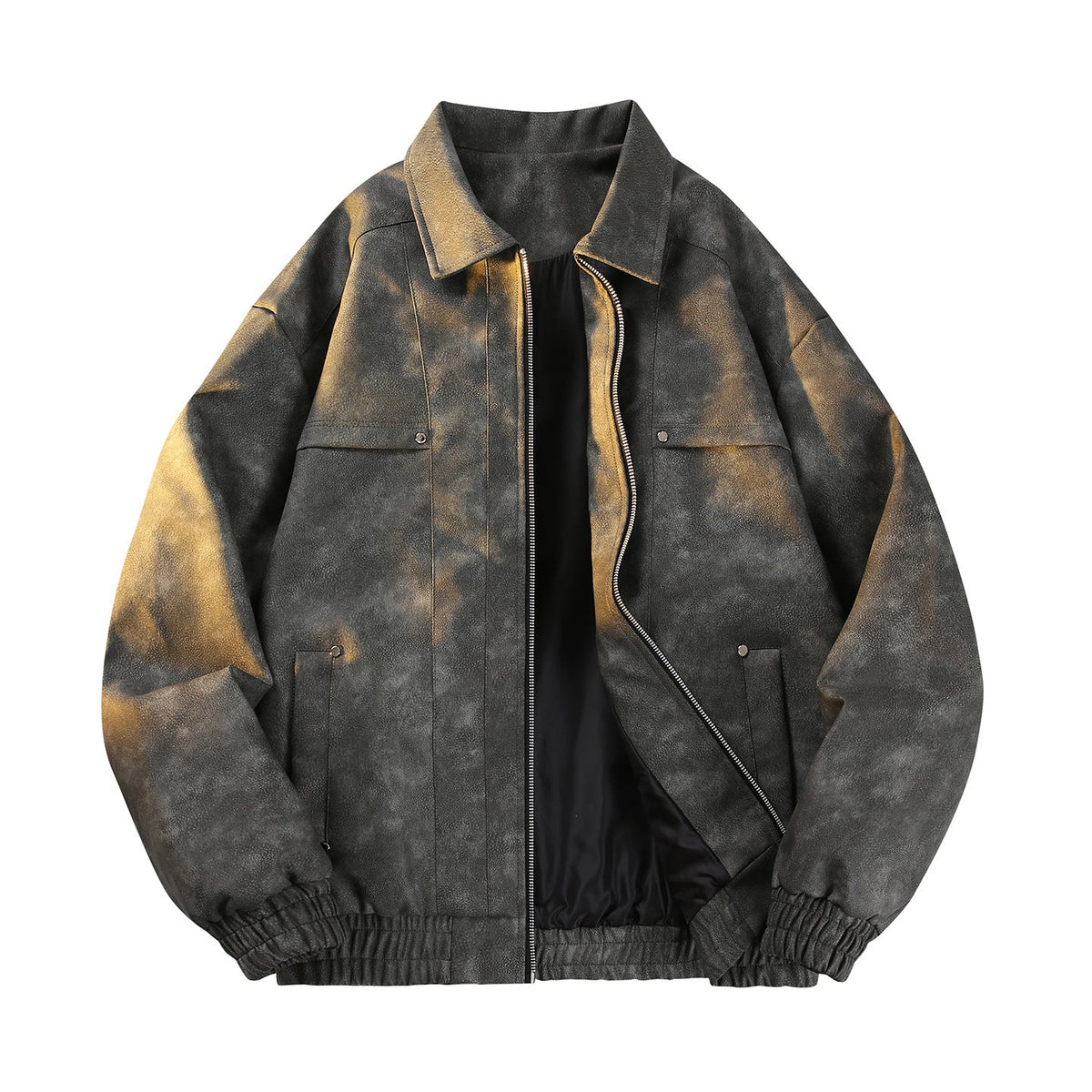 Men's Vintage-Inspired Velour-Look Transitional Jacket with Two-Way Zipper, Elastic Hem & Flap Pockets