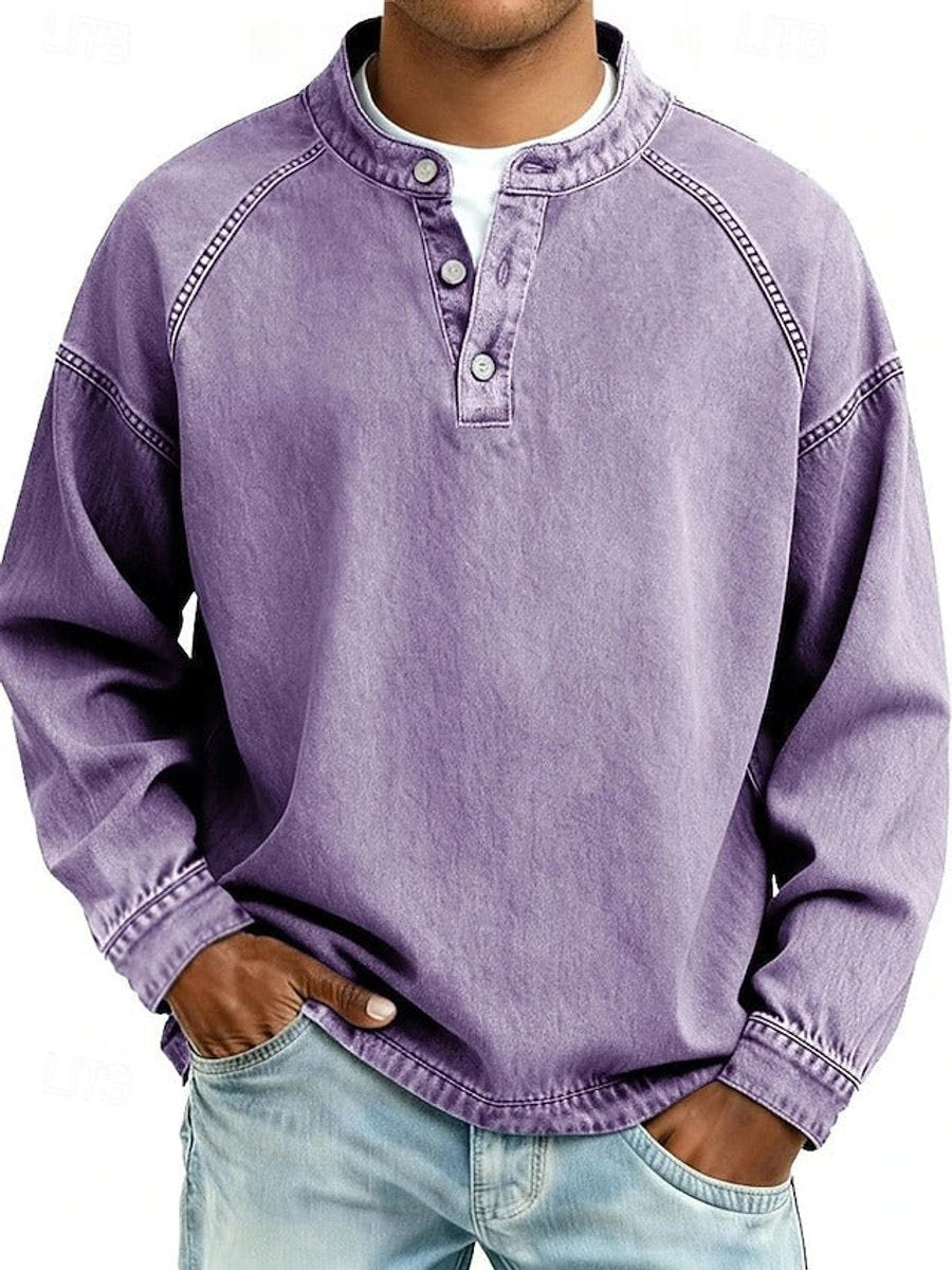 Men's Vintage Washed Long Sleeve Henley Knit Sweater Pullover