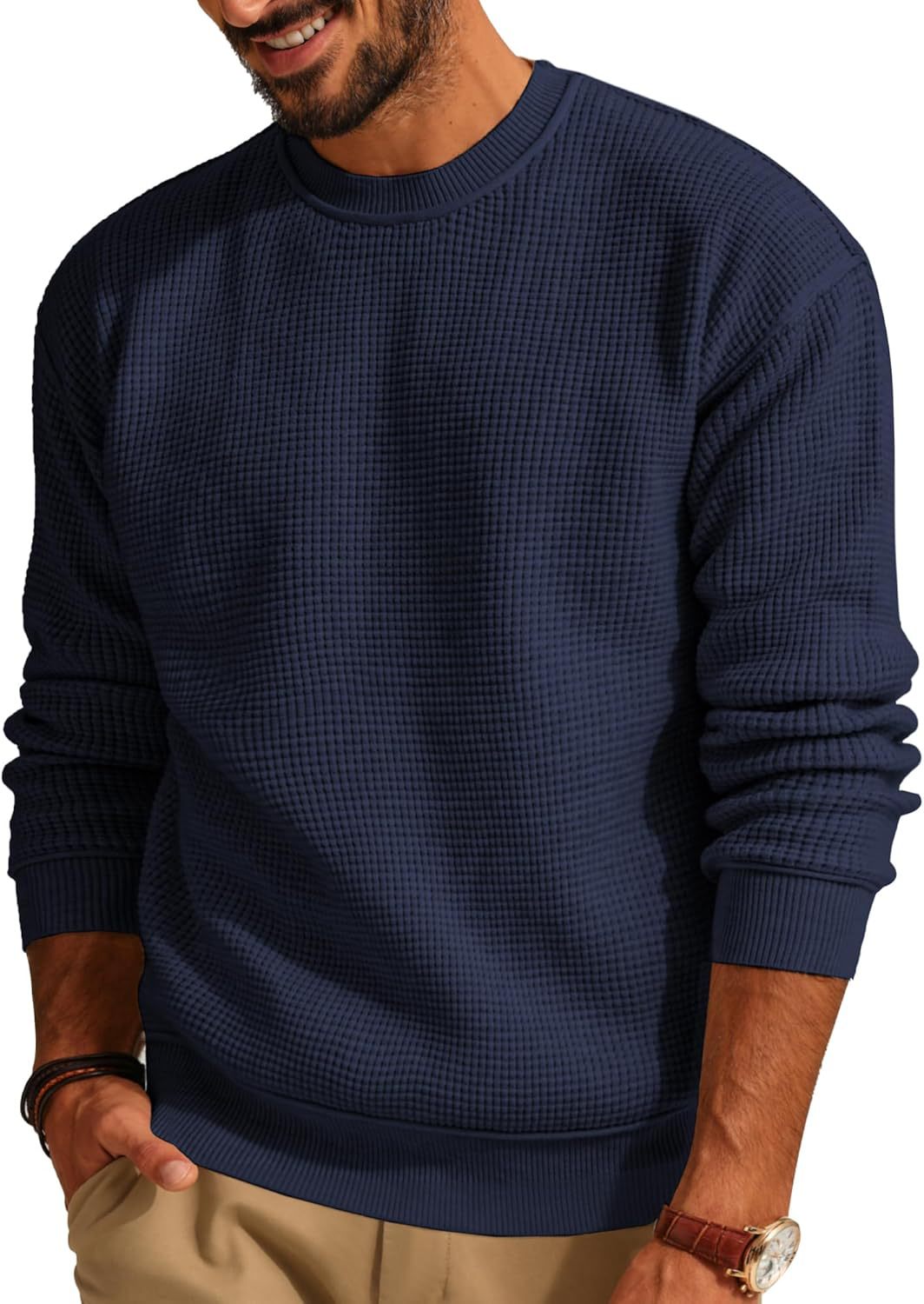 Men's Waffle-Knit Crew Neck Sweater