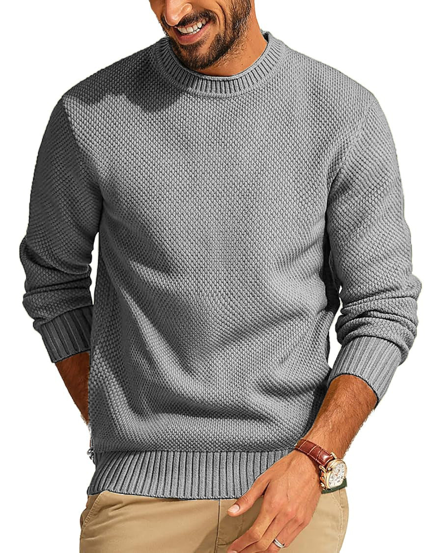 Men's Waffle-Knit Crew Neck Sweater